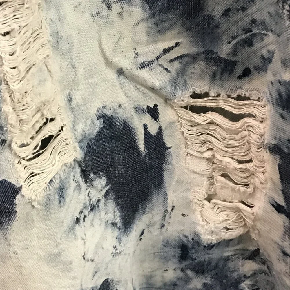 Encrypted Denim Shorts Mens 46 Distressed Denim Bleach Tie Dye Streetwear Jean